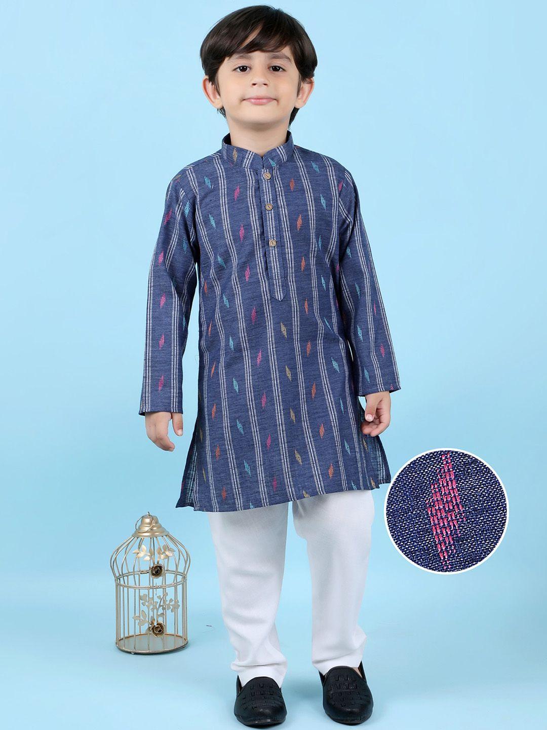 kids farm boys ethnic motifs woven design pure cotton kurta with pyjamas