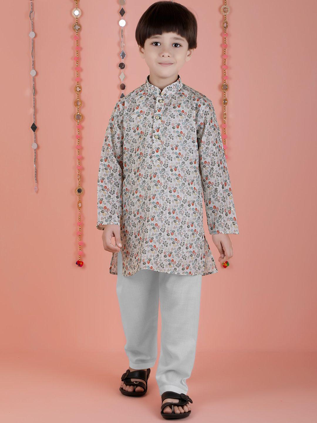 kids farm boys floral printed regular cotton silk kurta with trousers