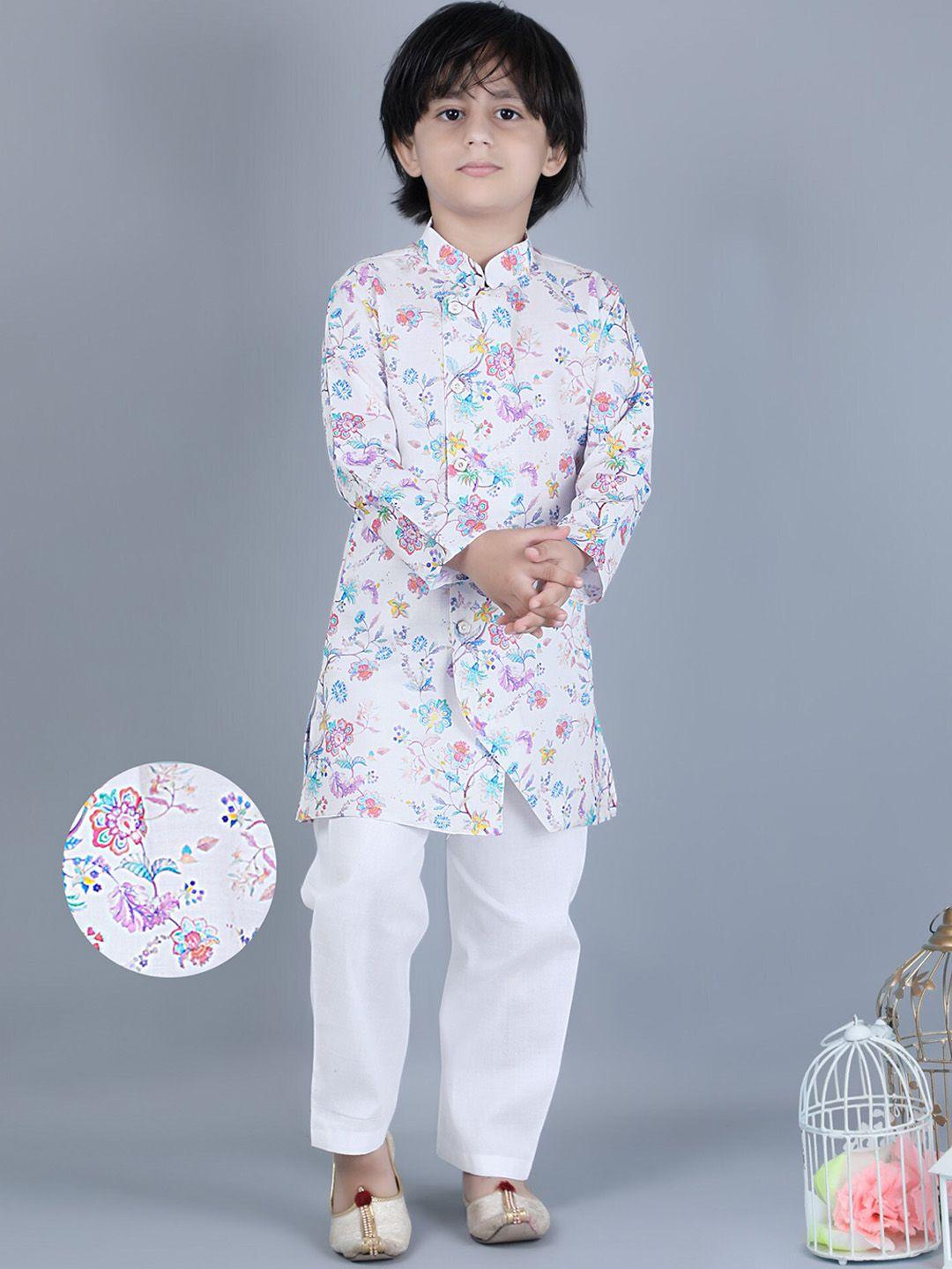 kids farm boys floral printed regular kurta with pyjama