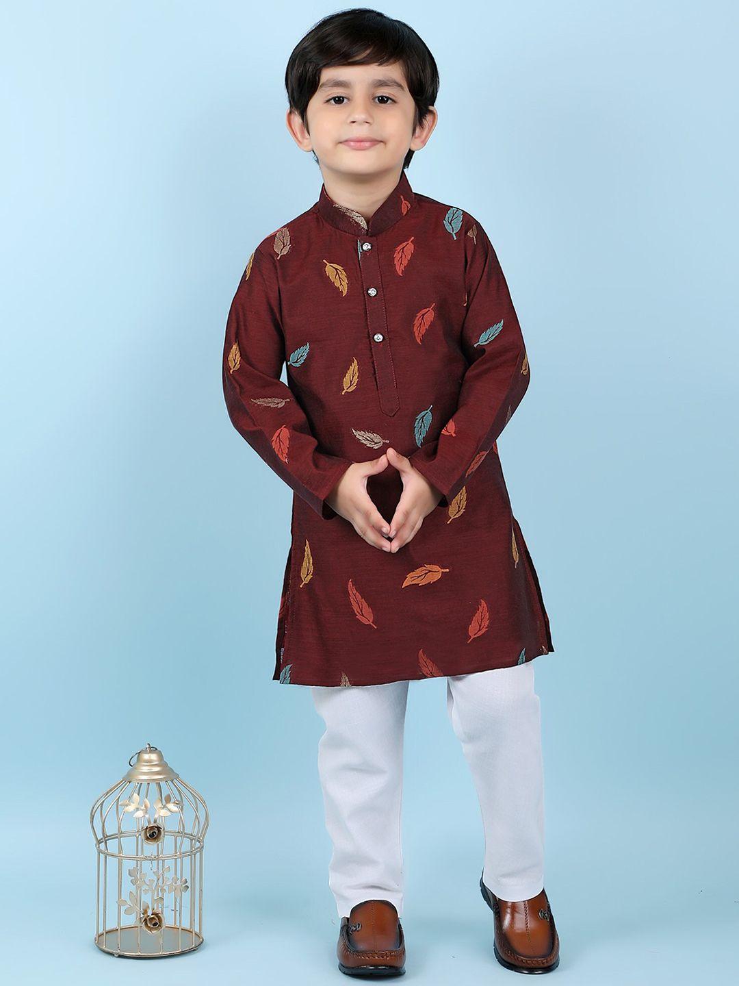 kids farm boys woven design chanderi silk kurta with pyjamas