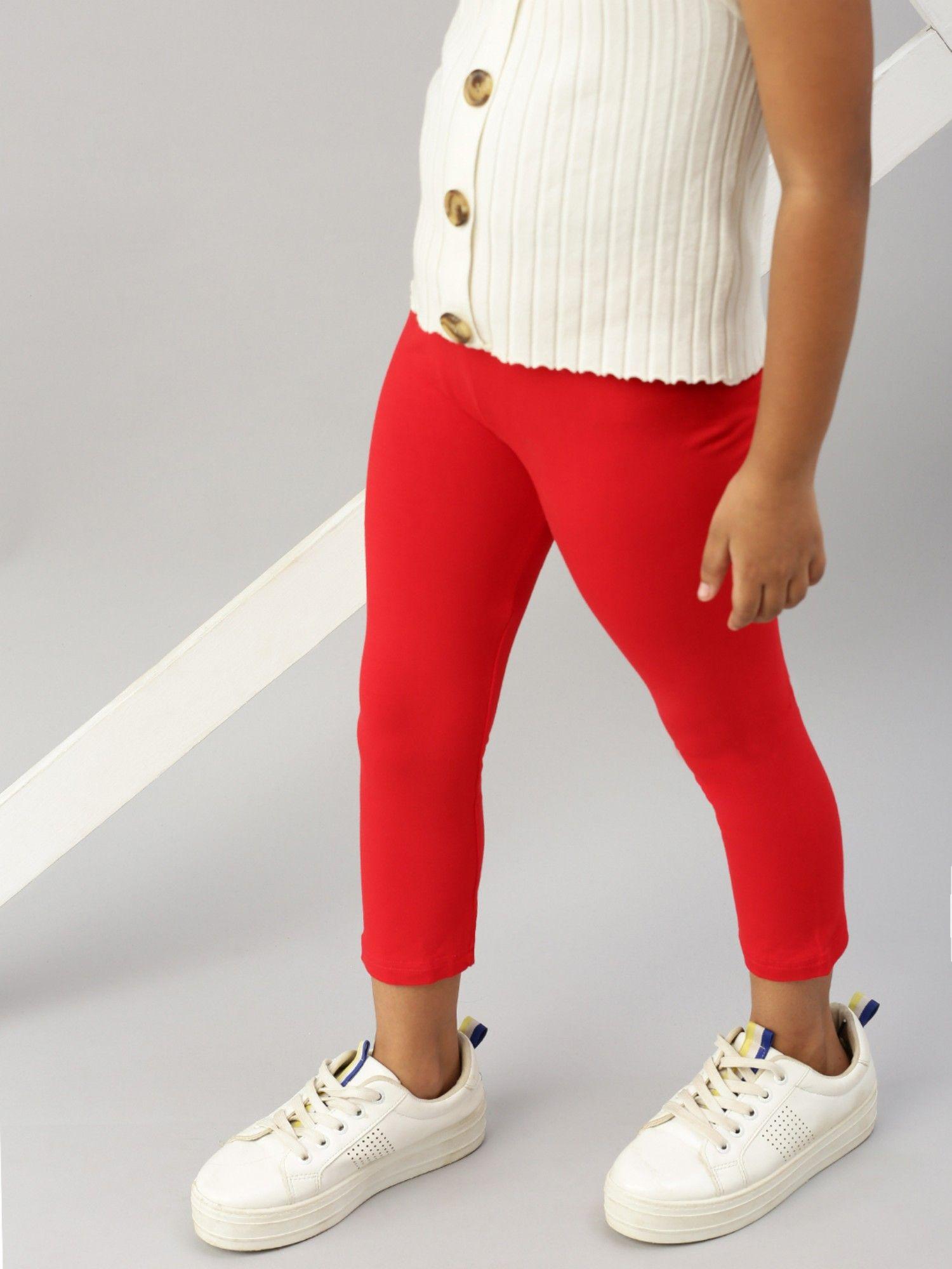 kids girls leggings solid red