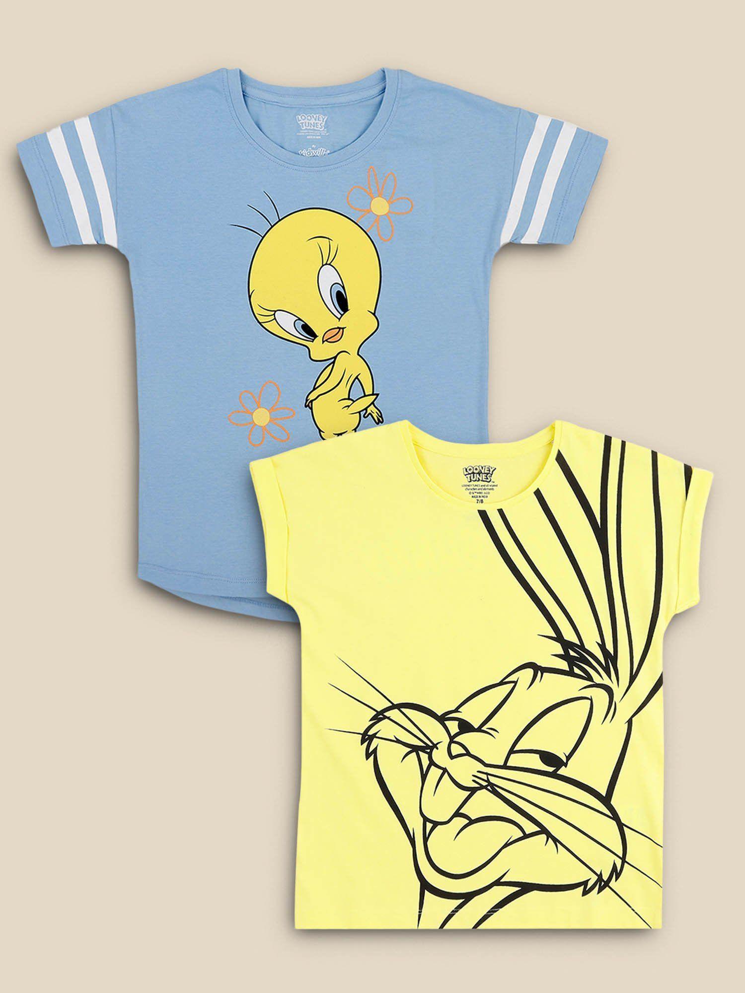 kids girls looney tunes printed multi-color t-shirts (pack of 2)