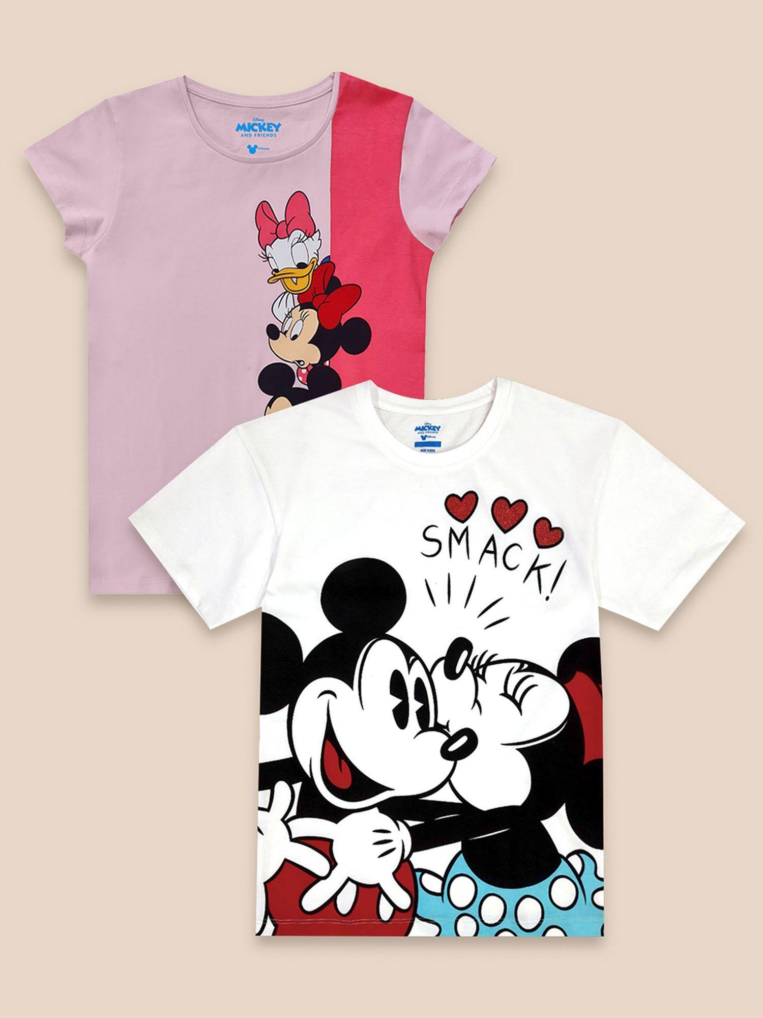 kids girls mickey & friends printed multi-color t-shirts (pack of 2)