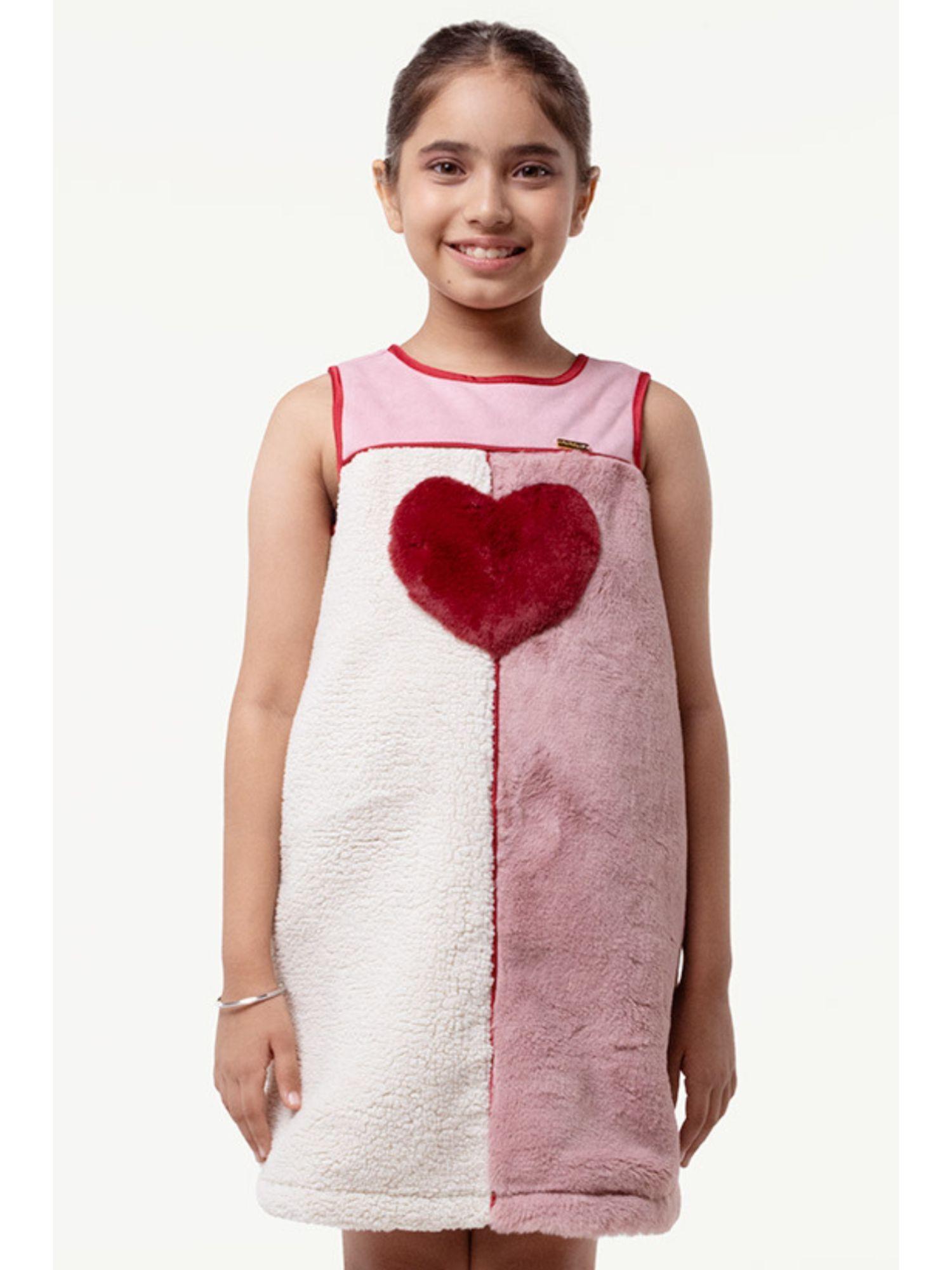 kids girls pink round neck dress