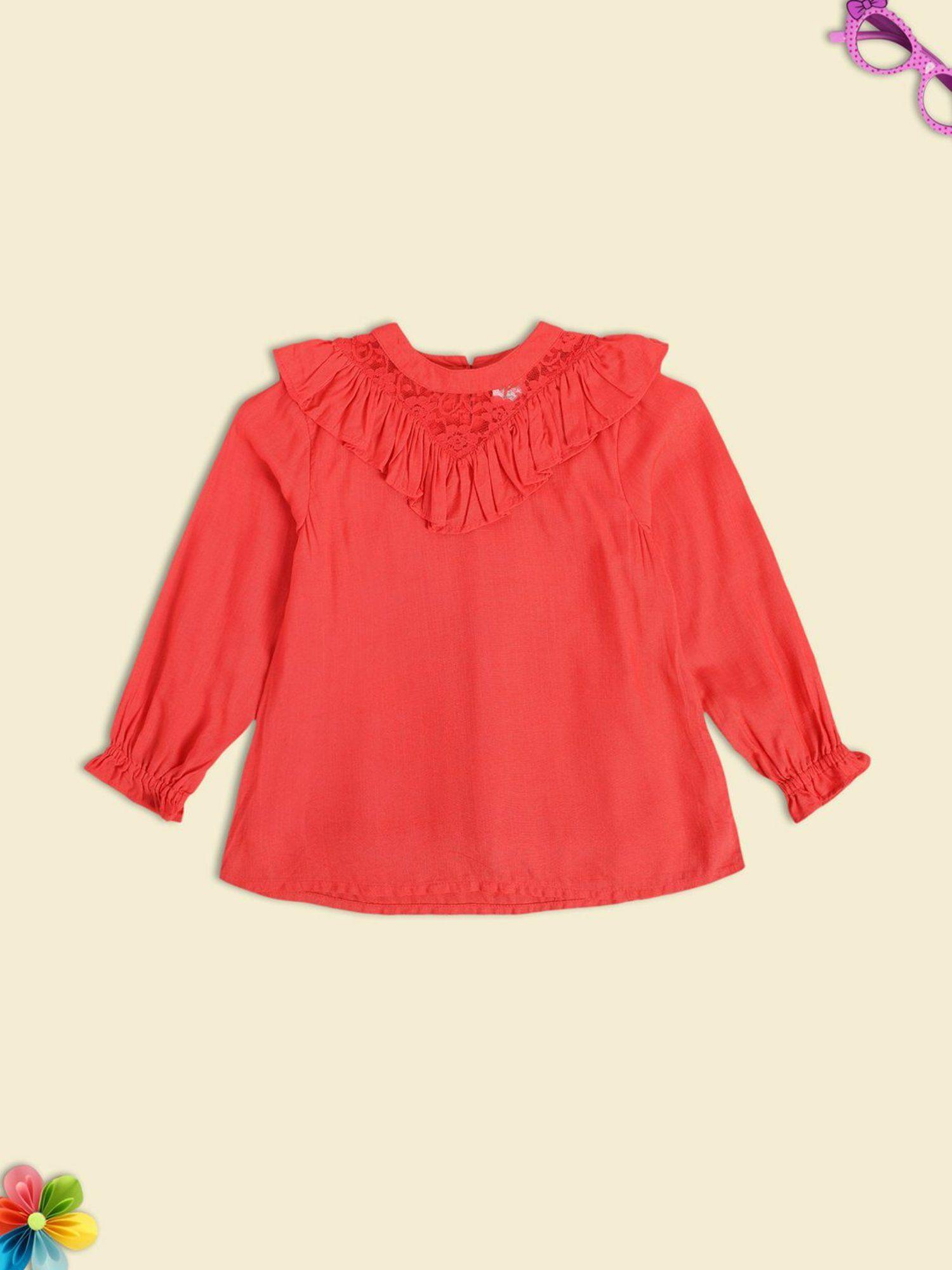 kids girls red solid top