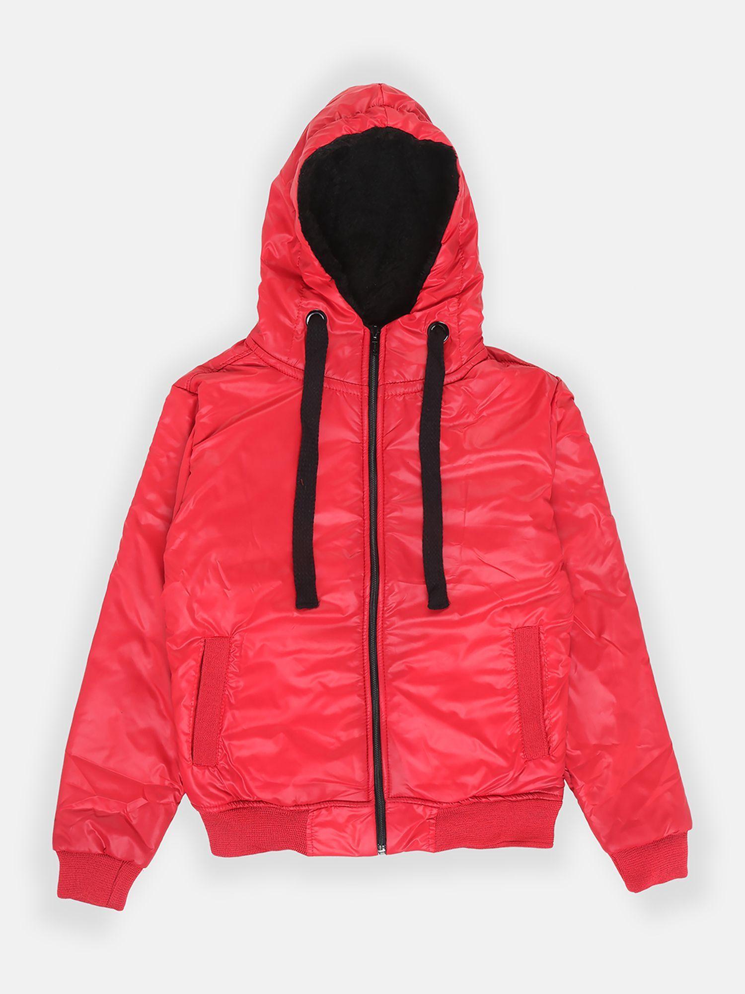 kids girls stylish solid bomber jacket-red