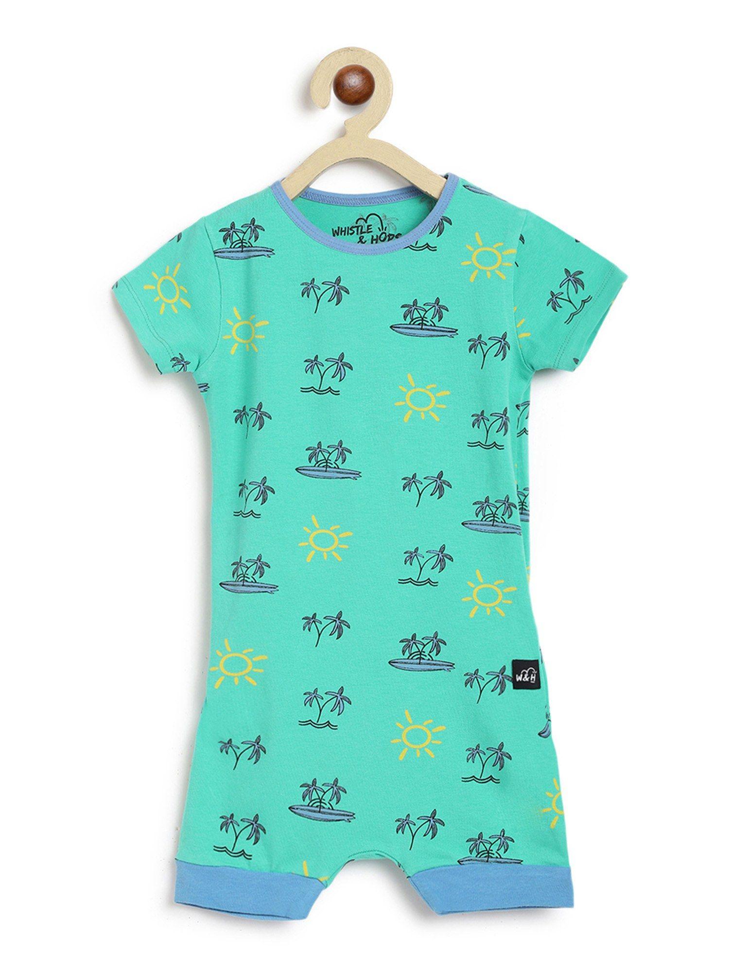 kids half sleeves aqua beach doodle half onesies