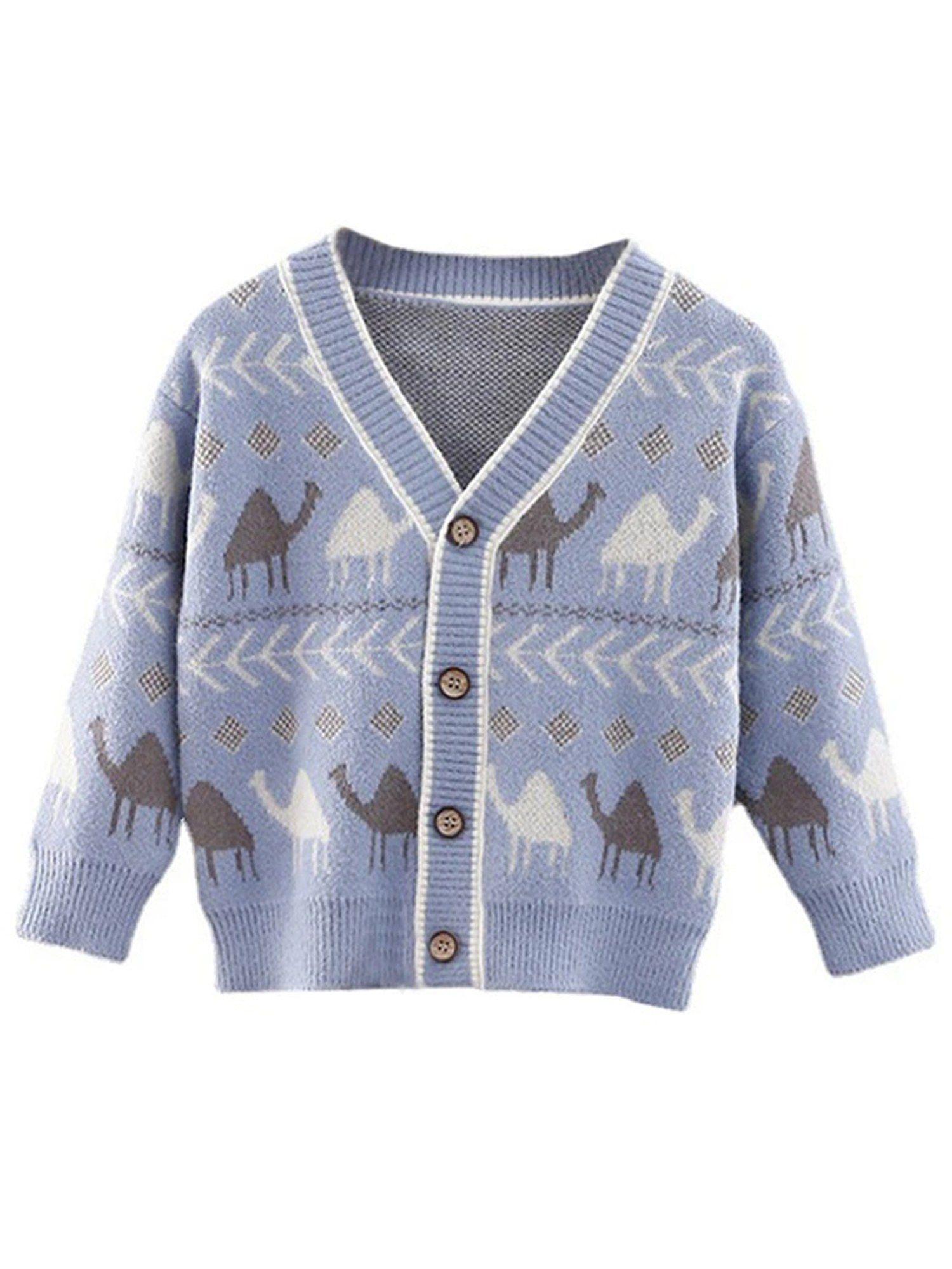 kids light blue camel troop, cardigan v neck sweater