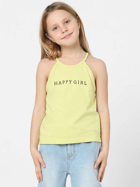kids only celery green cotton printed top