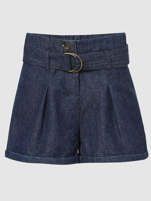 kids only dark blue solid shorts with belt