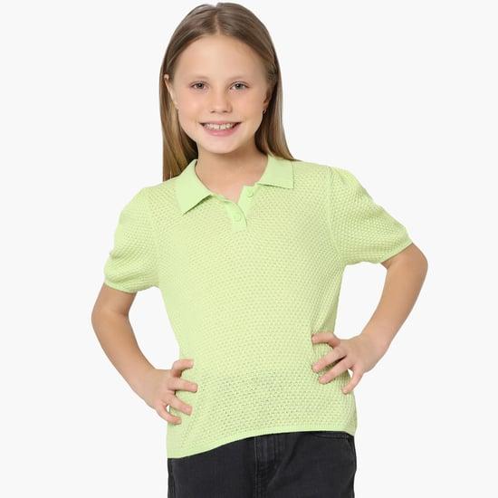 kids only girls textured collared polo t-shirt