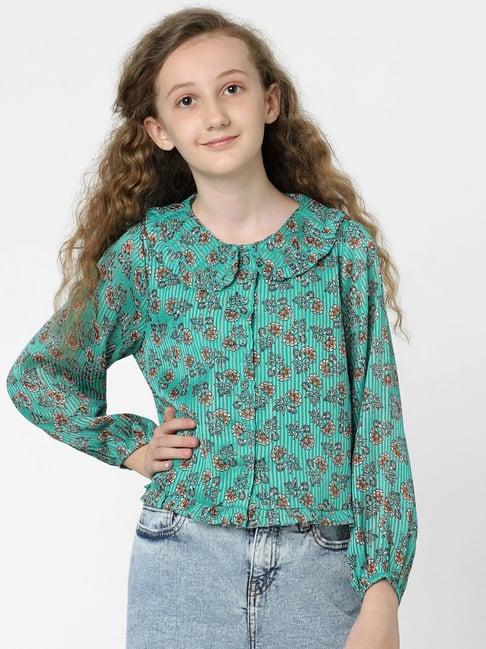 kids only green floral print full sleeves shirt