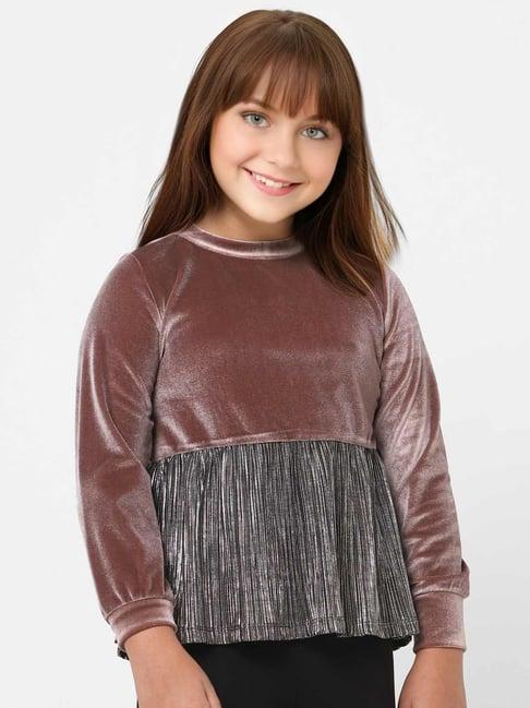 kids only misty rose & grey color block full sleeves top