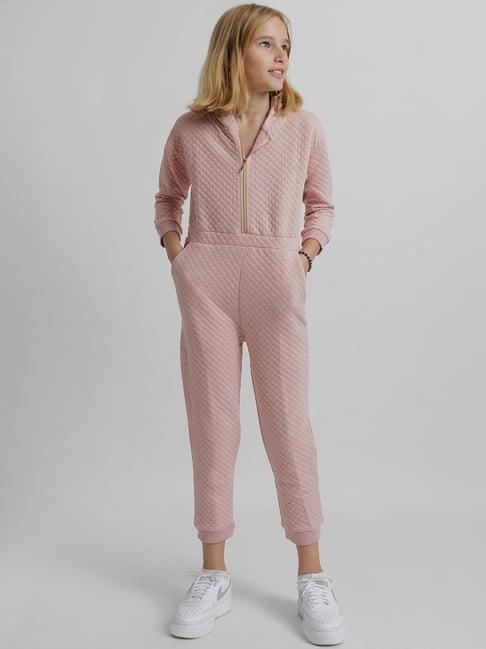 kids only misty rose pink textured pattern full sleeves jumpsuit