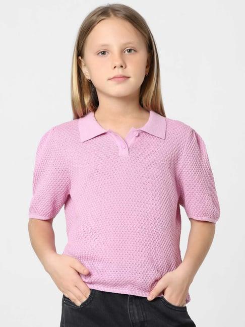 kids only orchid pink cotton self pattern polo t-shirt