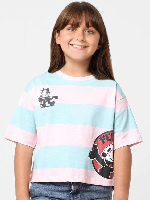 kids only pink & blue cotton printed t-shirt