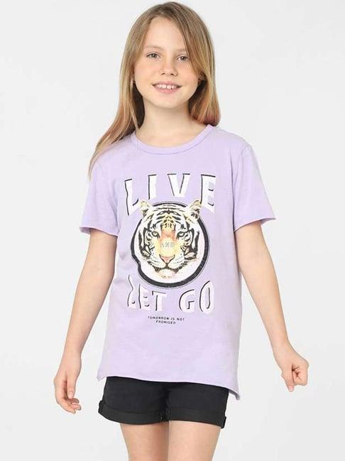 kids only purple & white cotton printed t-shirt