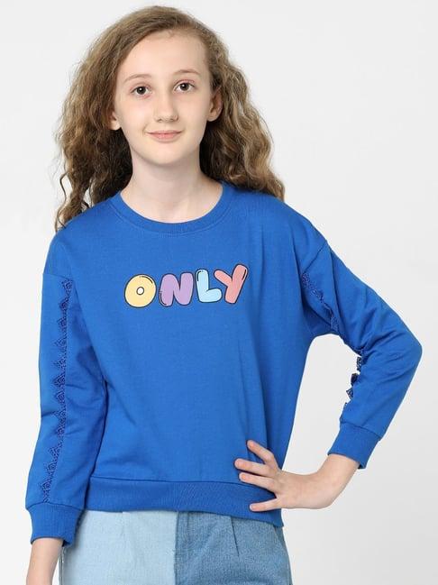 kids only royal blue graphic print full sleeves sweatshirt