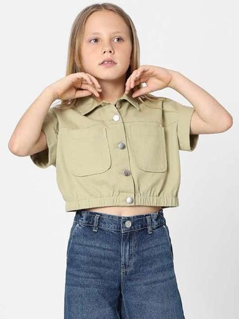 kids only sage green cotton regular fit shirt