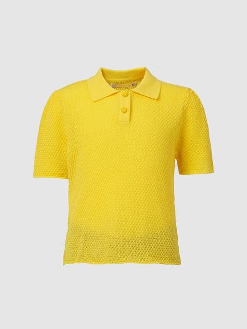 kids only yellow self design polo t-shirt