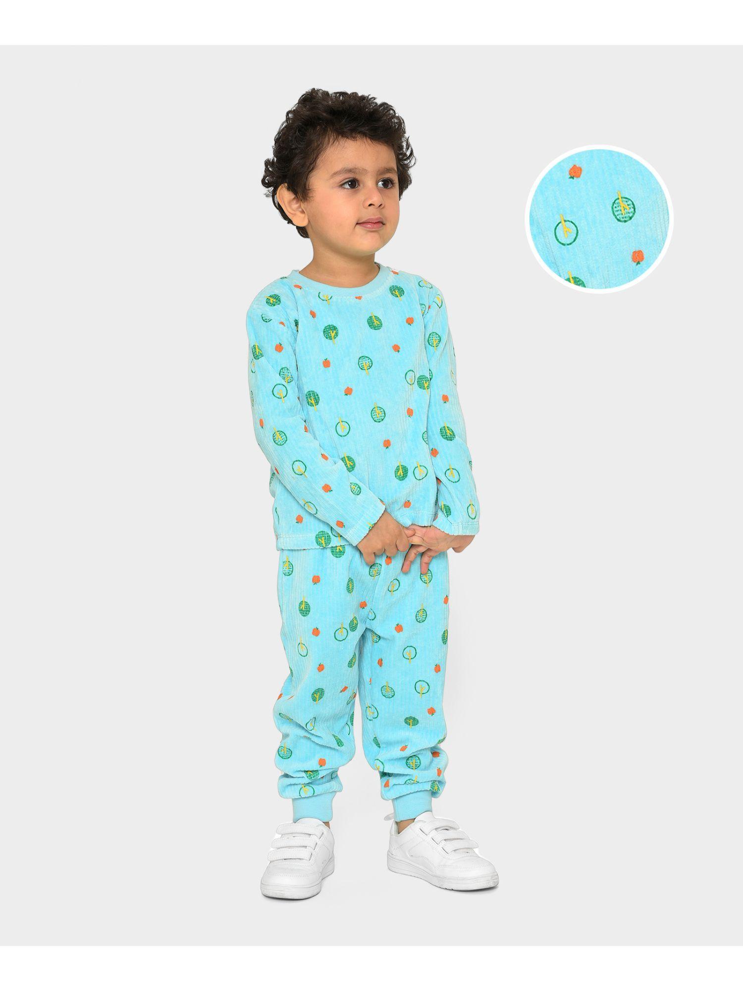 kids printed drop needle blue slumber (set of 2)