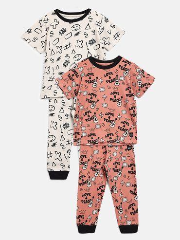 kids printed pyjama love & peace and hashtag multi-color (set of 4)