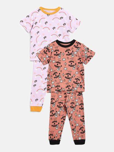 kids printed pyjama love & peace and rainbow multi-color (set of 4)