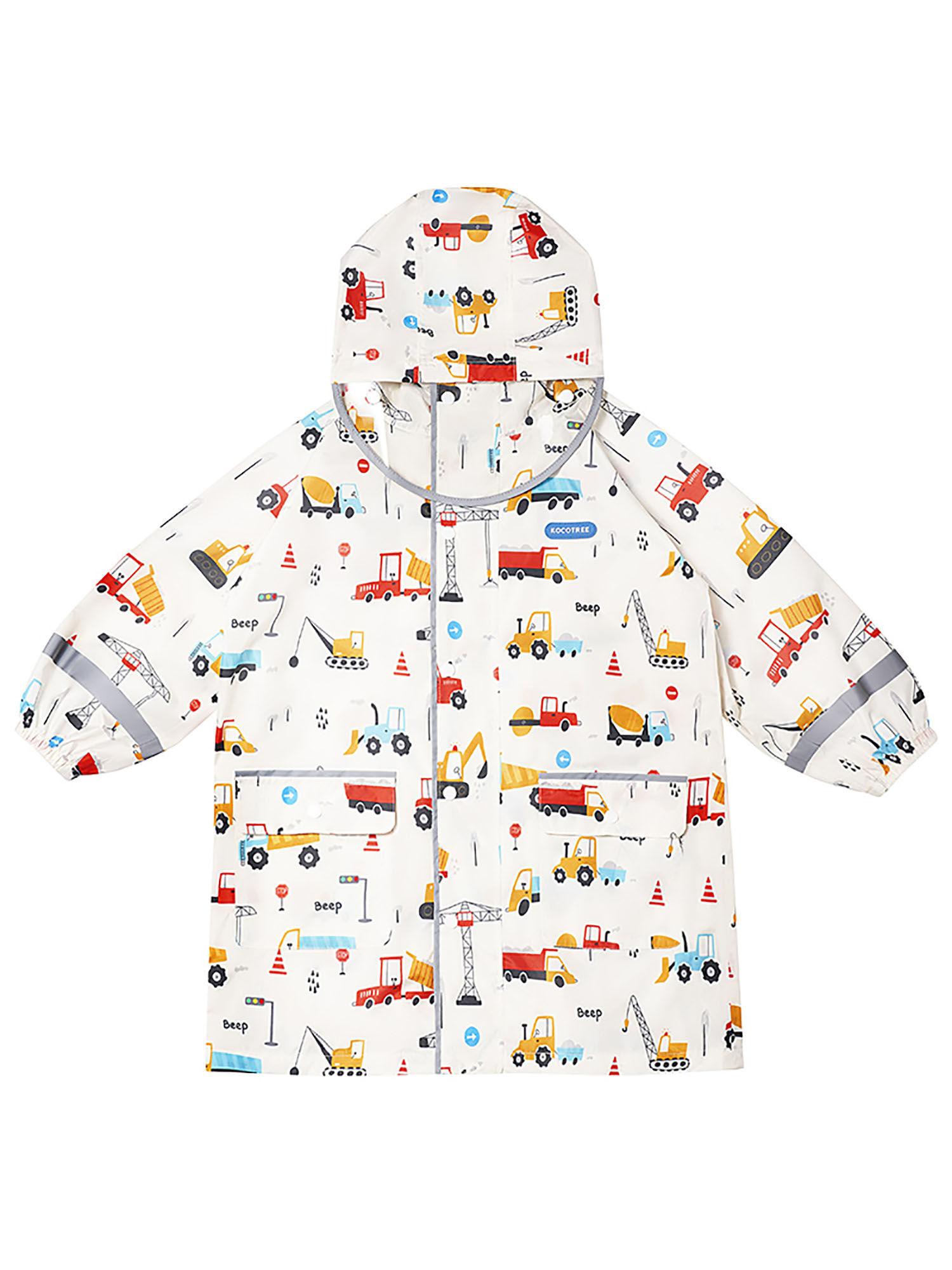 kids raincoat jacket style beep transport theme,off white
