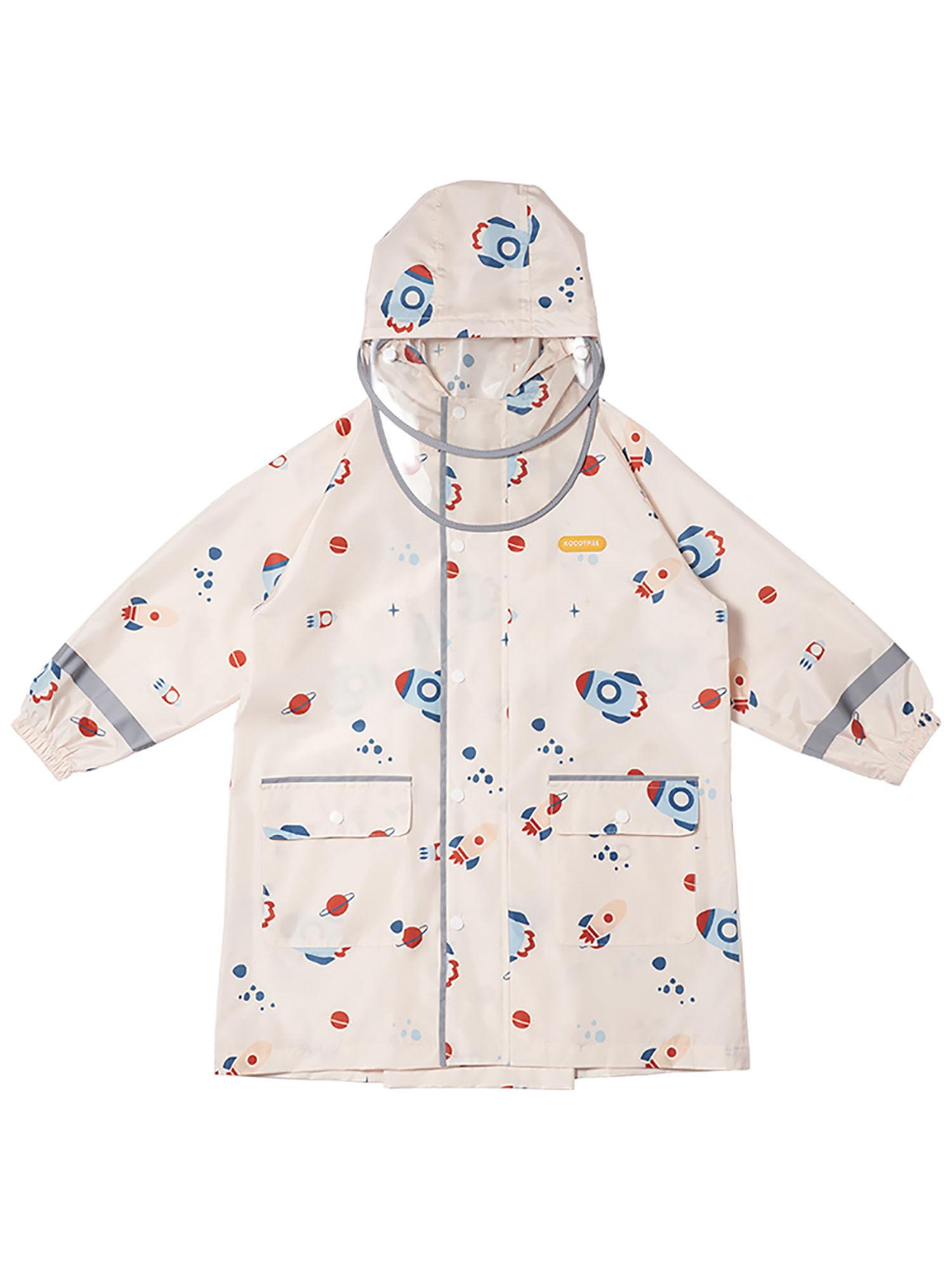 kids raincoat jacket style rocket galaxy theme,cream