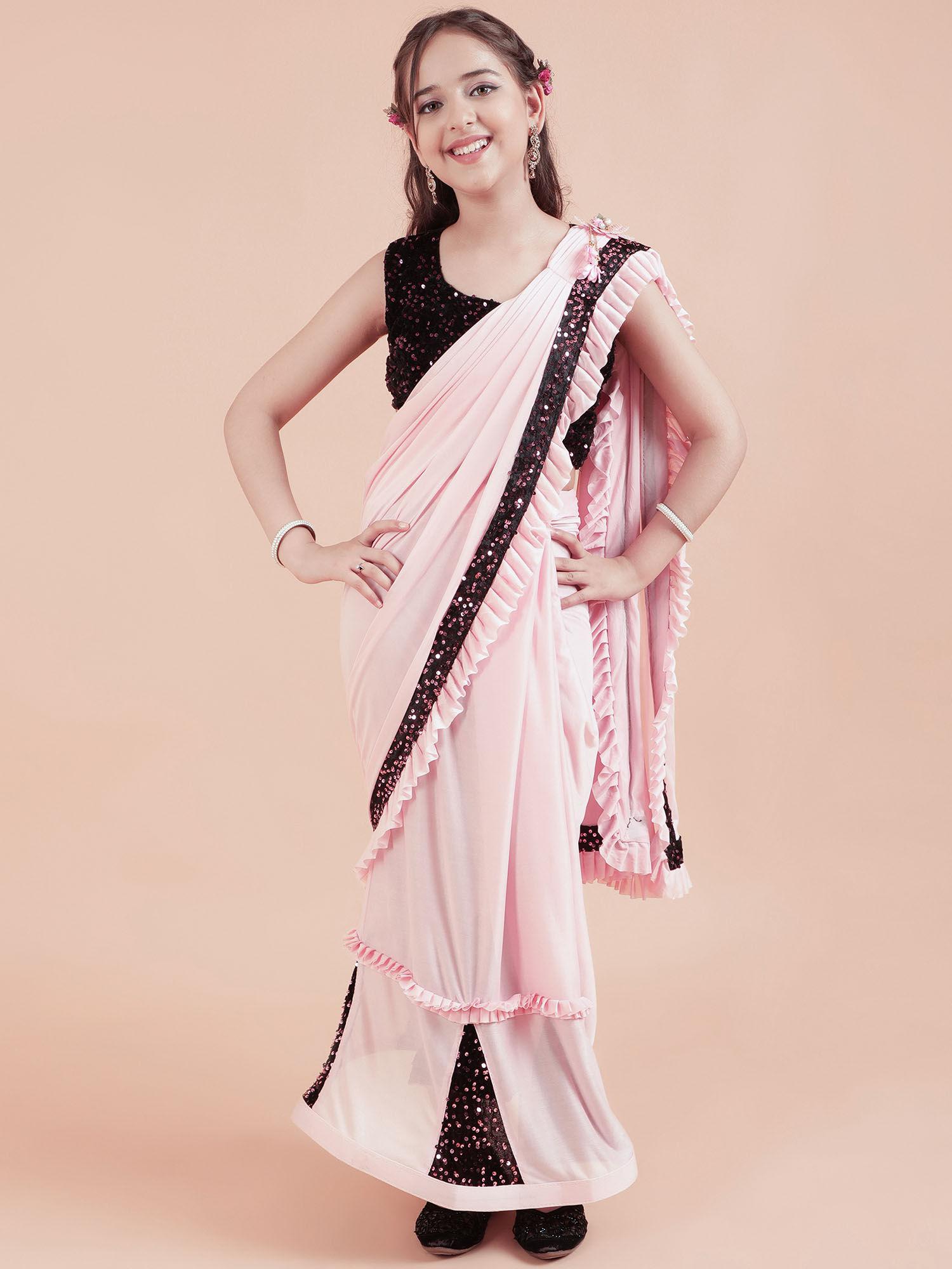 kids shimmer kali sarees party pink with unstitched blouse