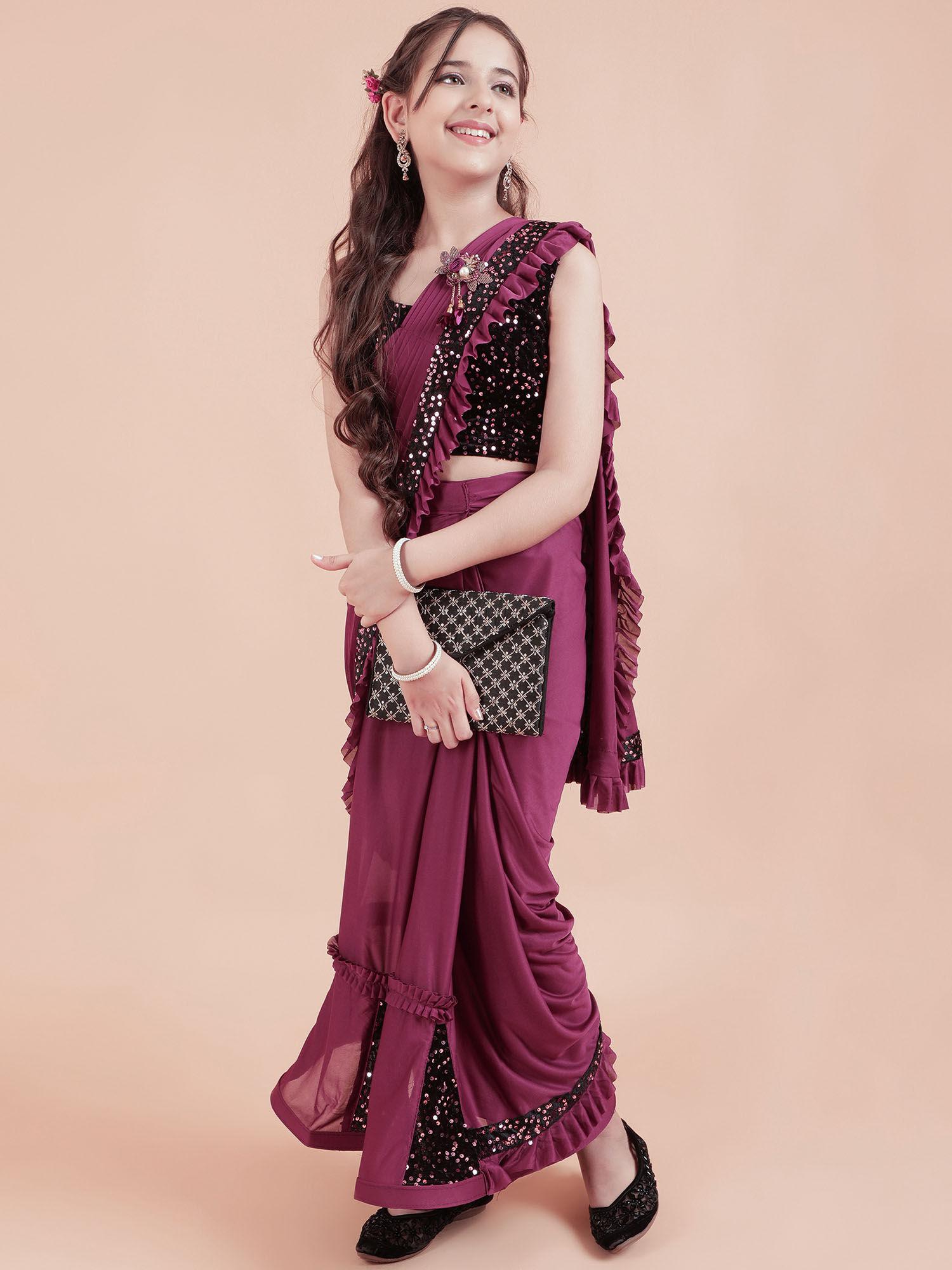 kids shimmer kali sarees party wine with unstitched blouse