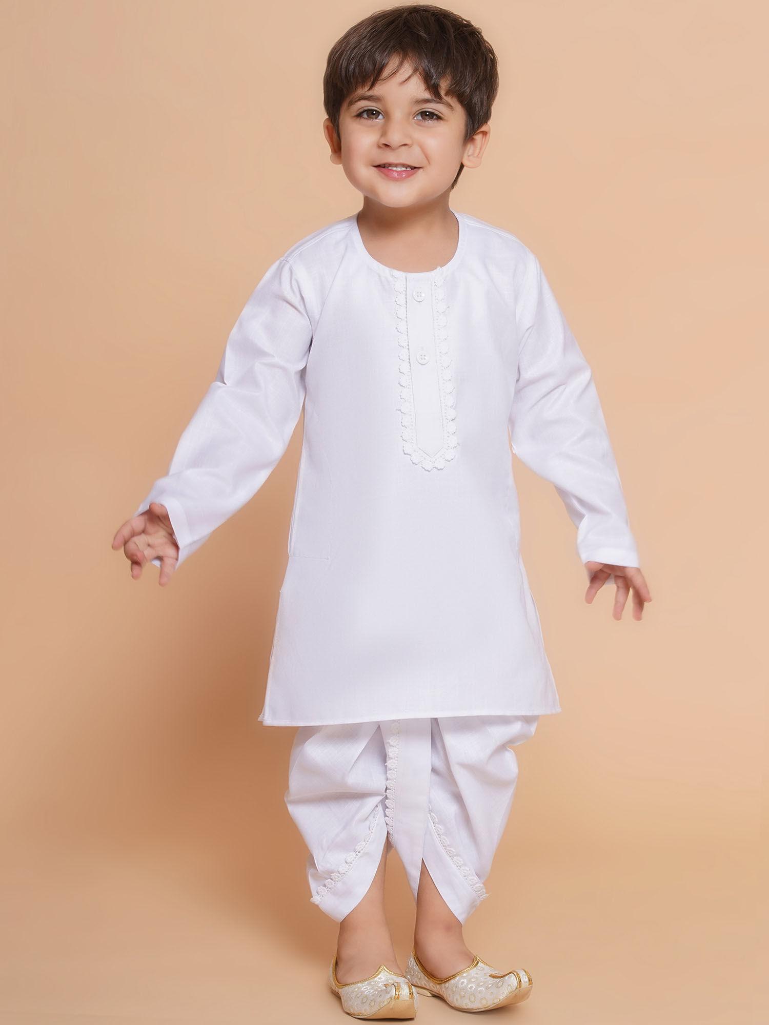 kids solid pure cotton dhoti with kurta for boys (set of 2)