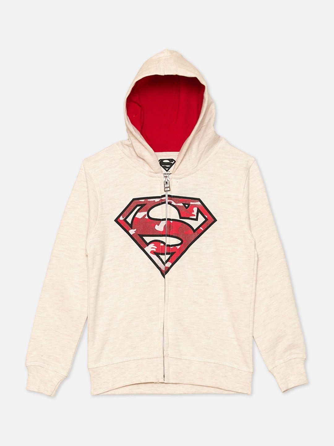 kids ville boys beige superman printed hooded sweatshirt