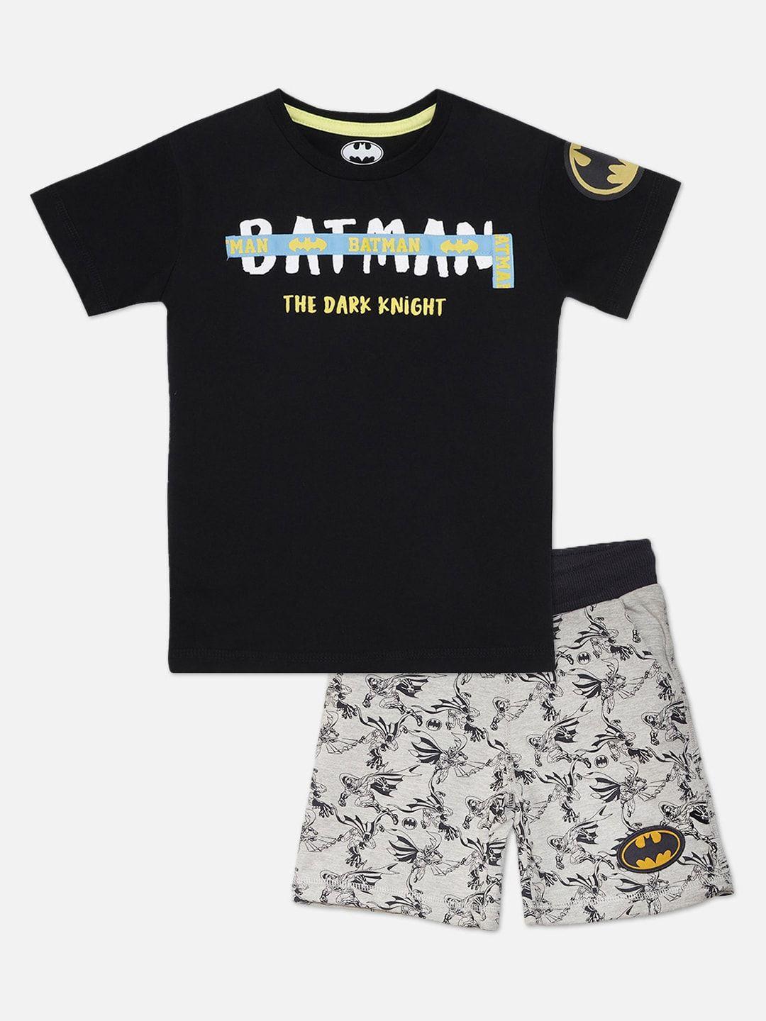 kids ville boys black & grey batman printed t-shirt with shorts
