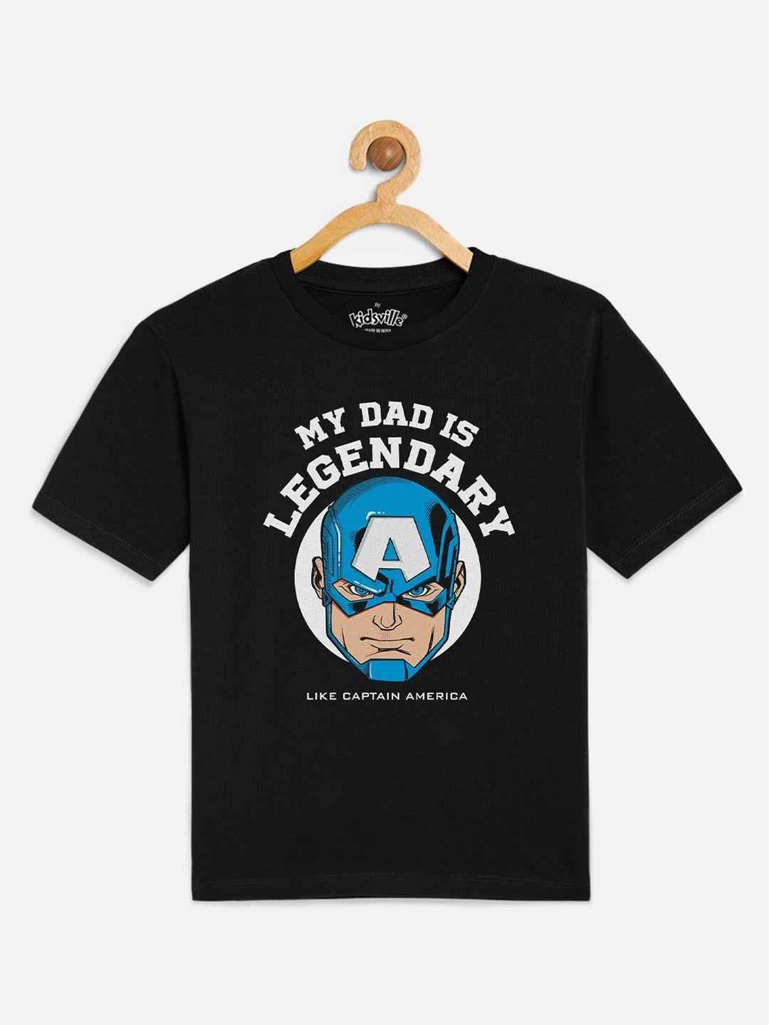 kids ville boys black captain america printed cotton t-shirt