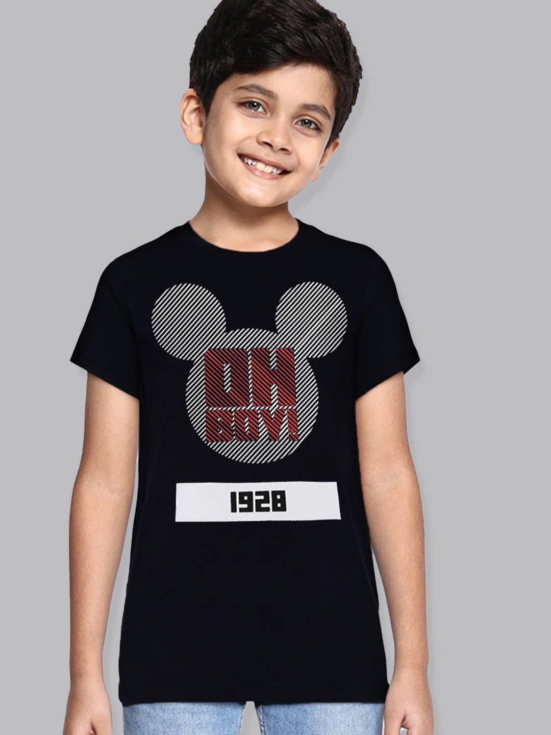 kids ville boys black mickey & friends featured crew neck t-shirt