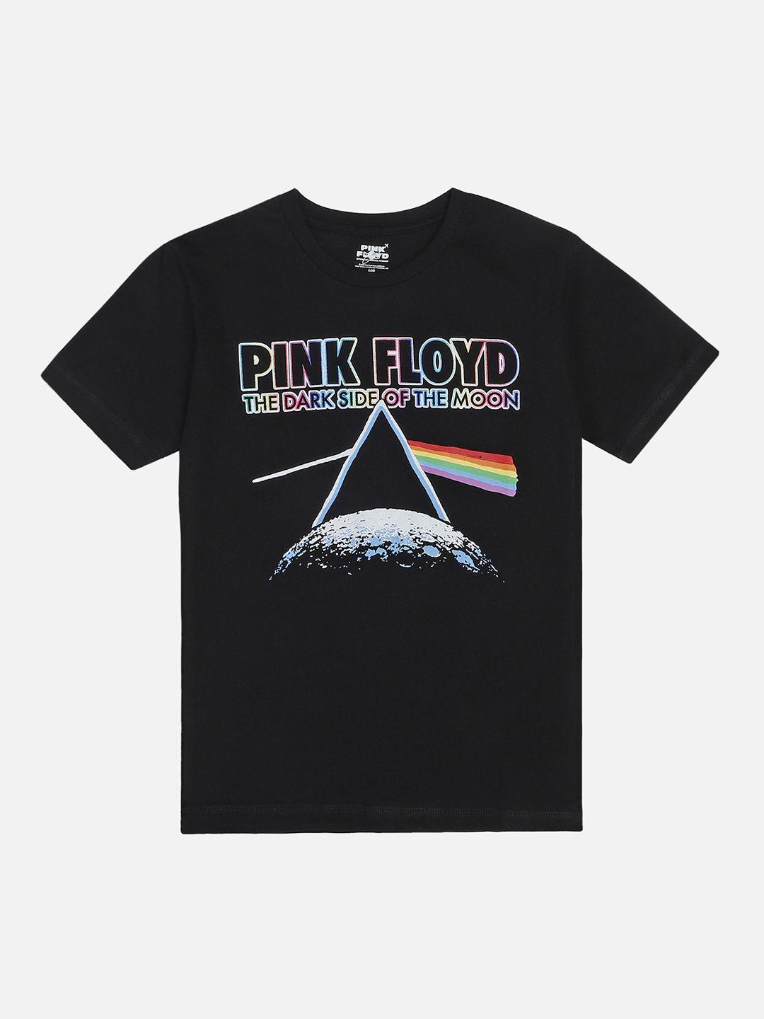 kids ville boys black pink floyd printed round neck cotton pure cotton t-shirt