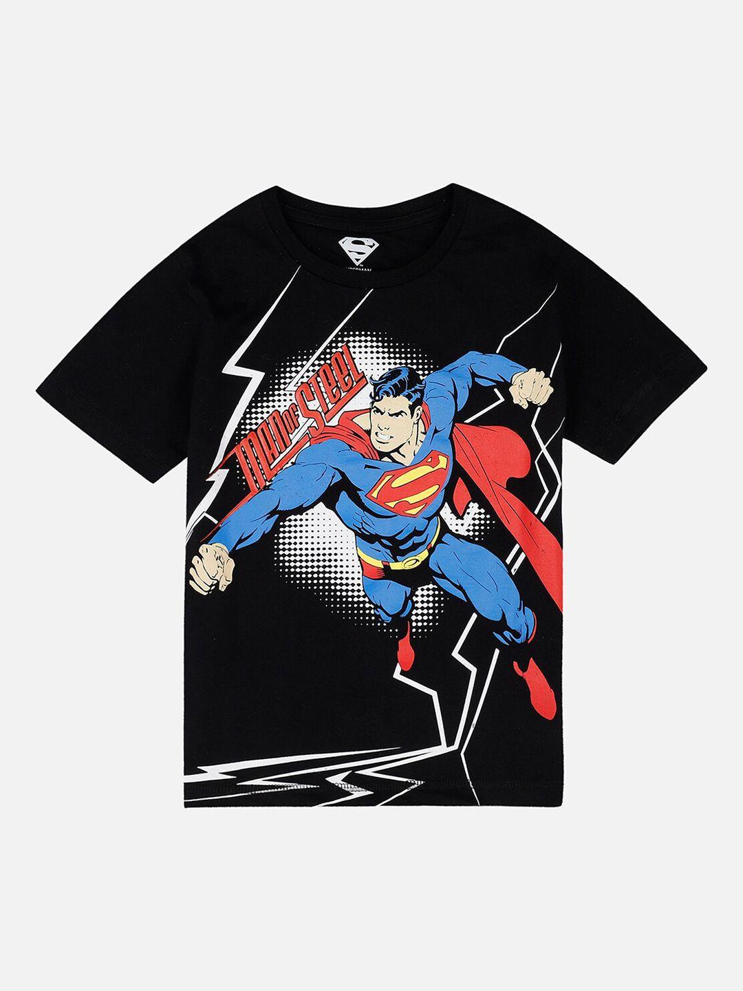kids ville boys black superman printed round neck t-shirt