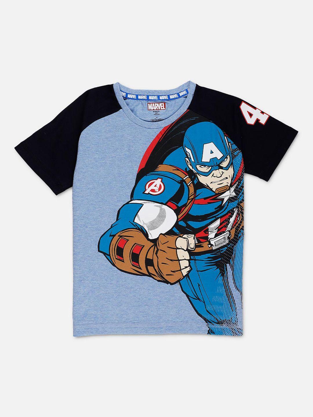 kids ville boys blue & black captain america printed round neck cotton t-shirt