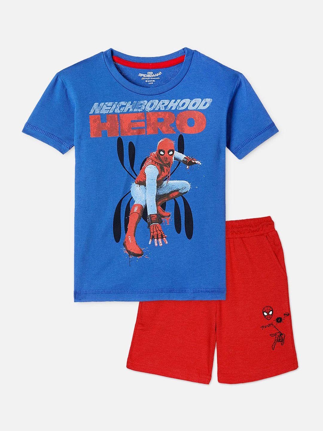 kids ville boys blue & blue spider-man print t-shirt with shorts