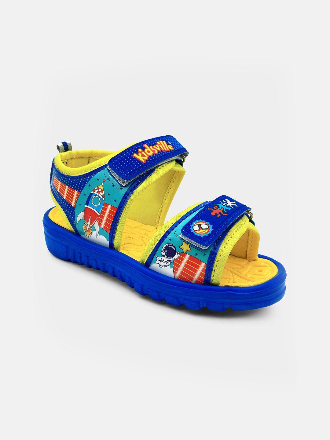 kids ville boys blue & yellow printed comfort sandals