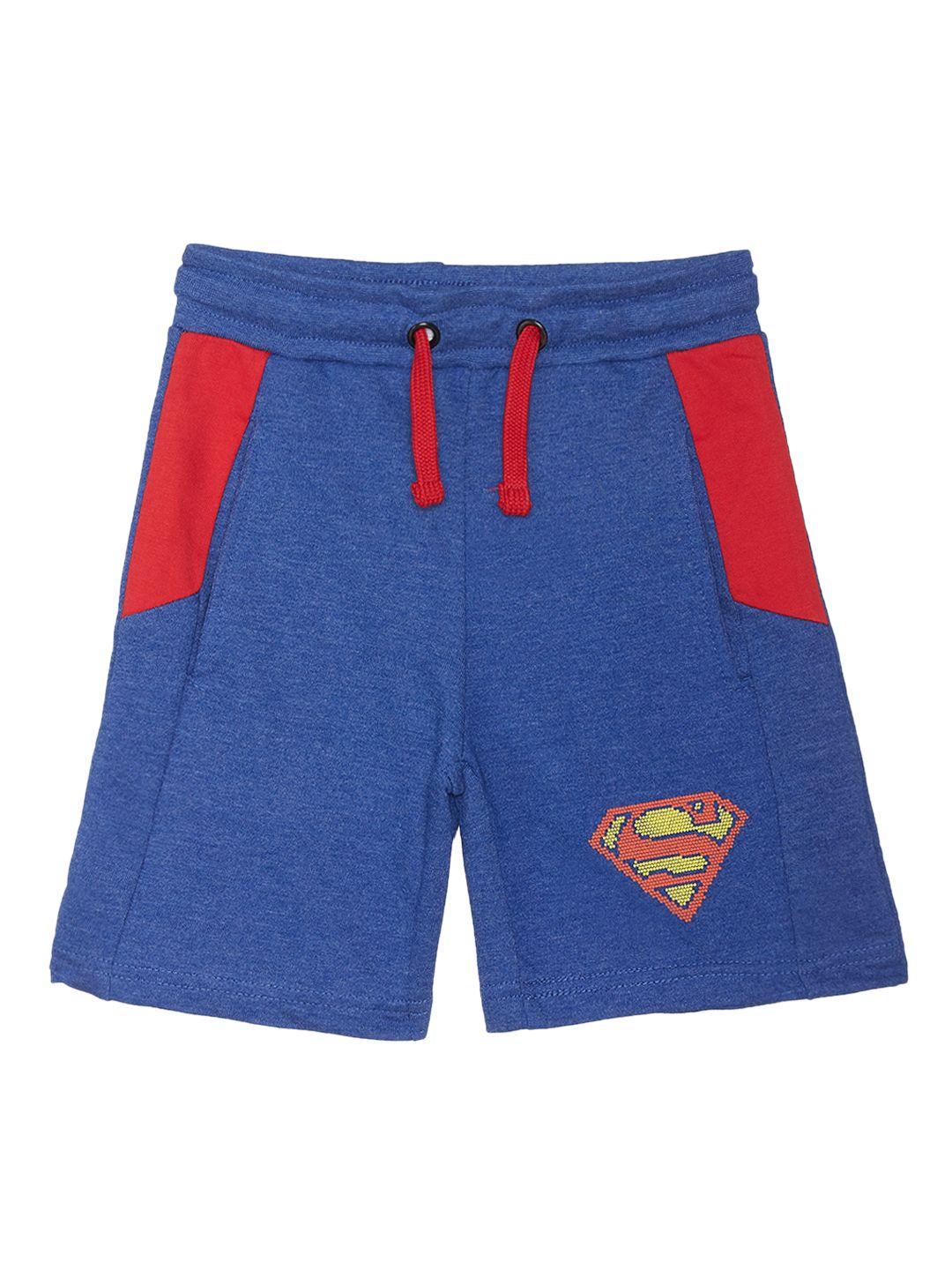 kids ville boys blue regular fit solid shorts with superman print detail