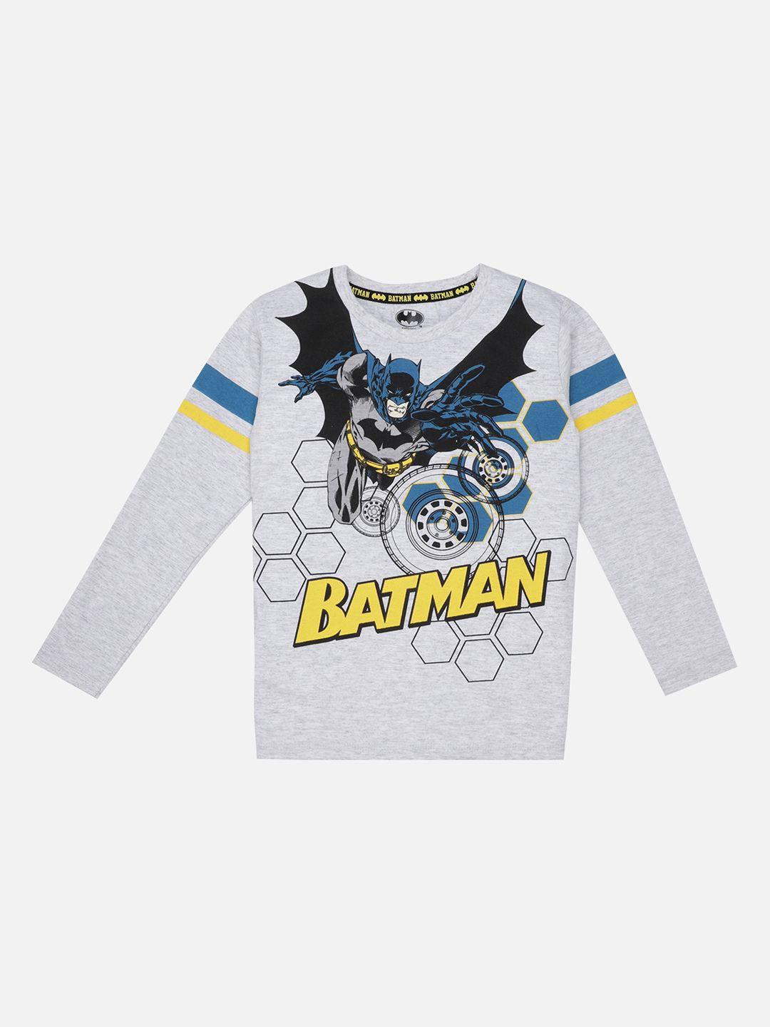 kids ville boys grey  black batman print round neck pure cotton t-shirt