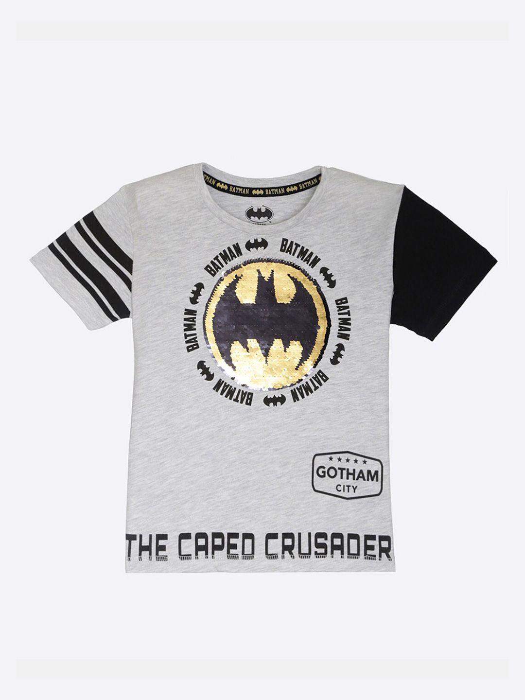 kids ville boys grey batman printed round neck sequin tshirt