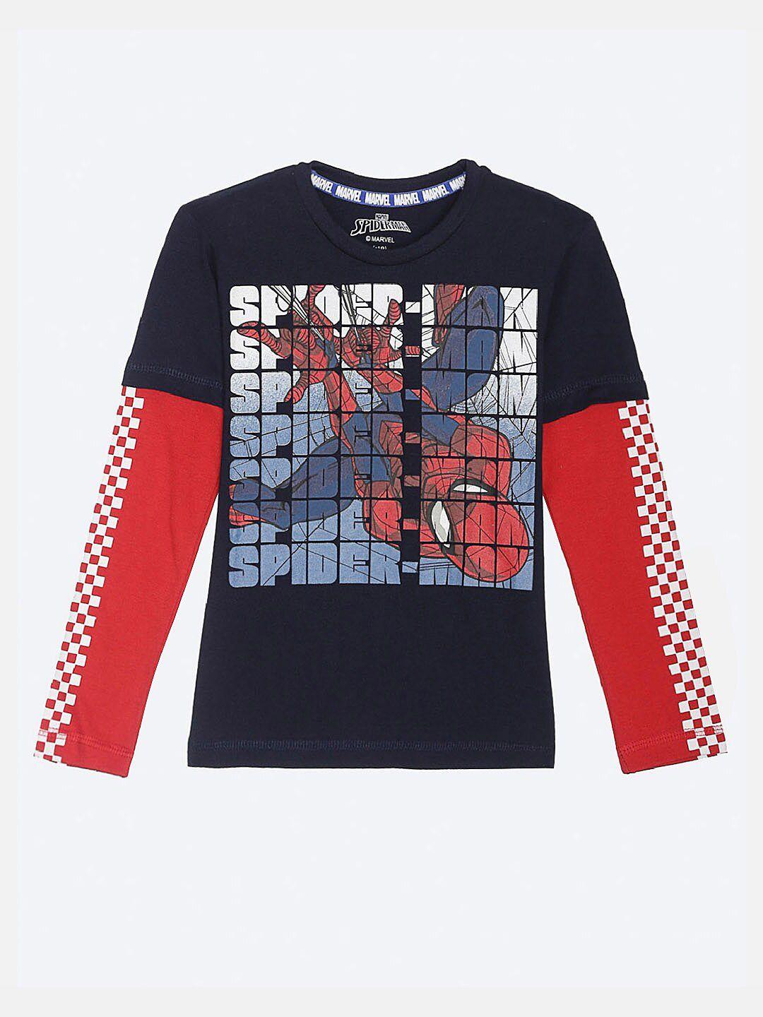 kids ville boys navy blue  red spiderman cotton pure cotton t-shirt