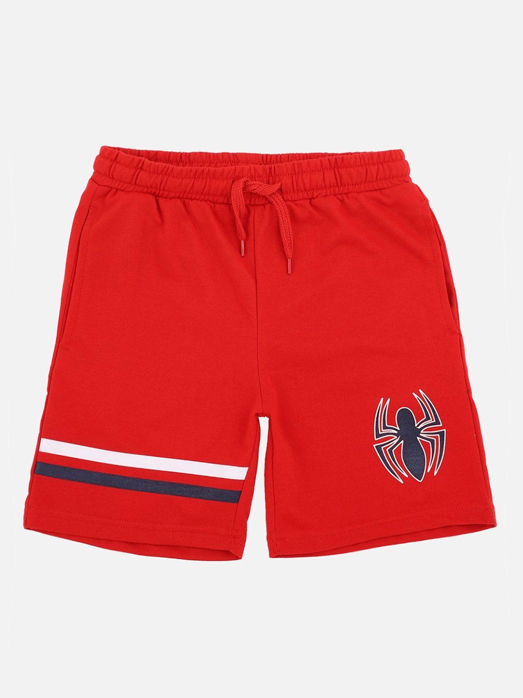 kids ville boys red & black spider-man printed pure cotton regular shorts