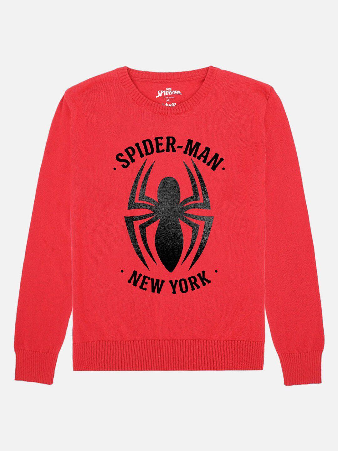 kids ville boys red & black spiderman printed pullover