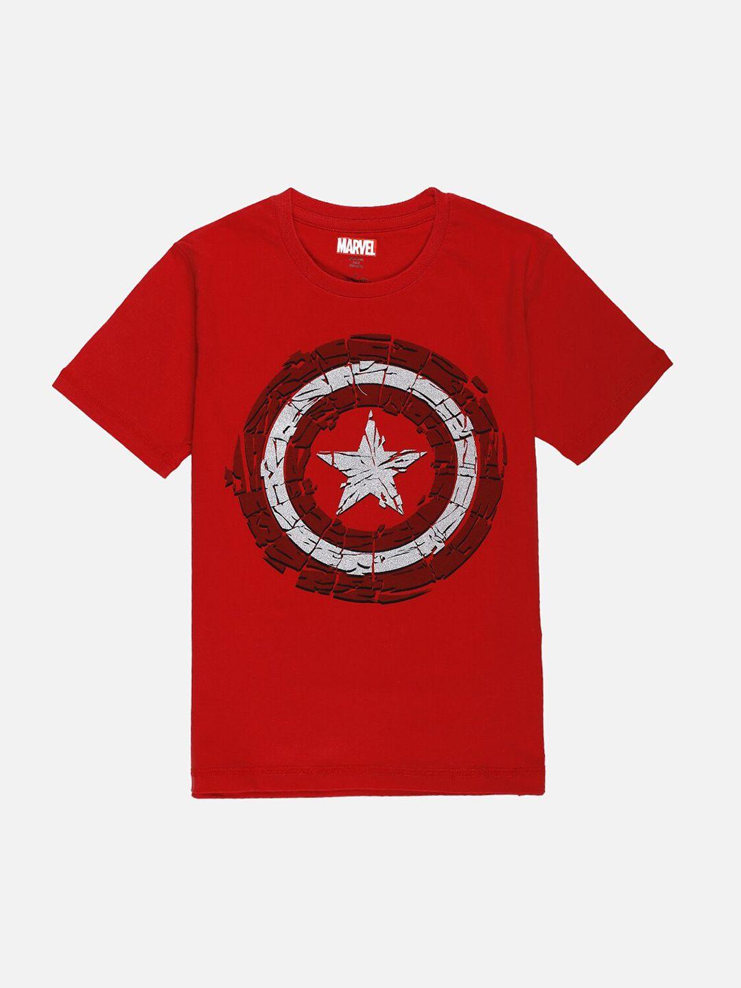 kids ville boys red & silver captain america print cotton t-shirt