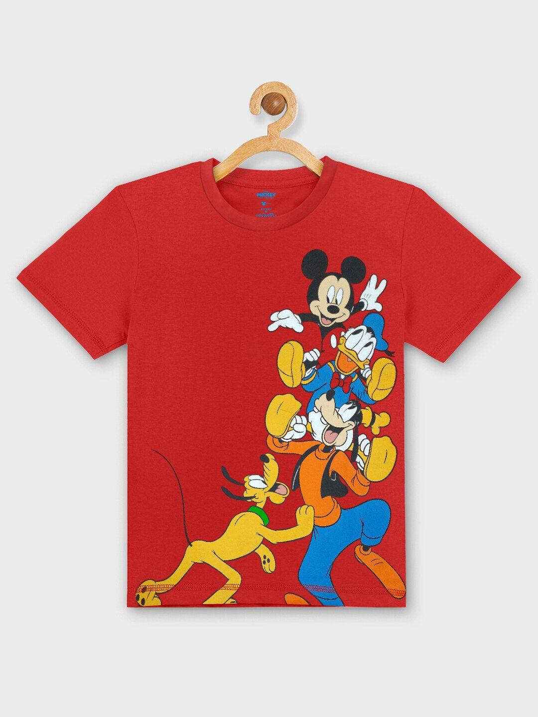 kids ville boys red mickey & friends graphic printed pure cotton t-shirt