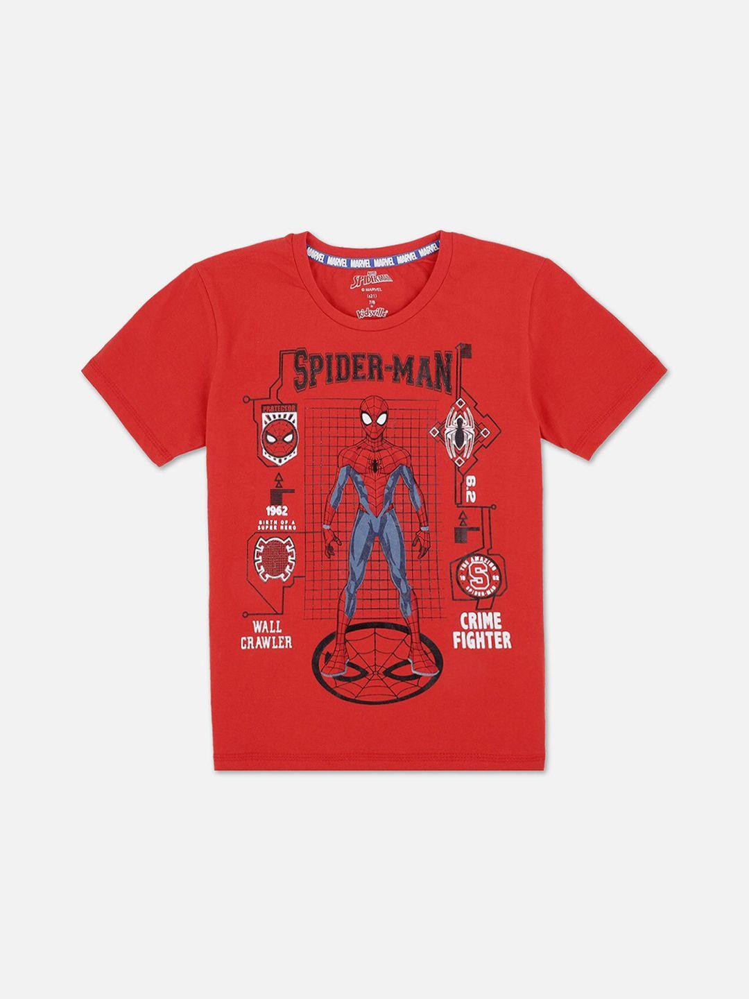 kids ville boys red typography spiderman printed t-shirt